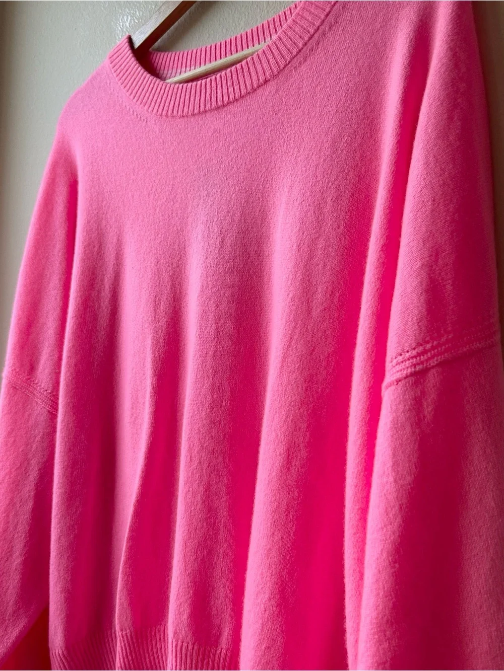 NWT J.Crew Neon Geranium Pink Cashmere blouson-sleeve sweater Sz L